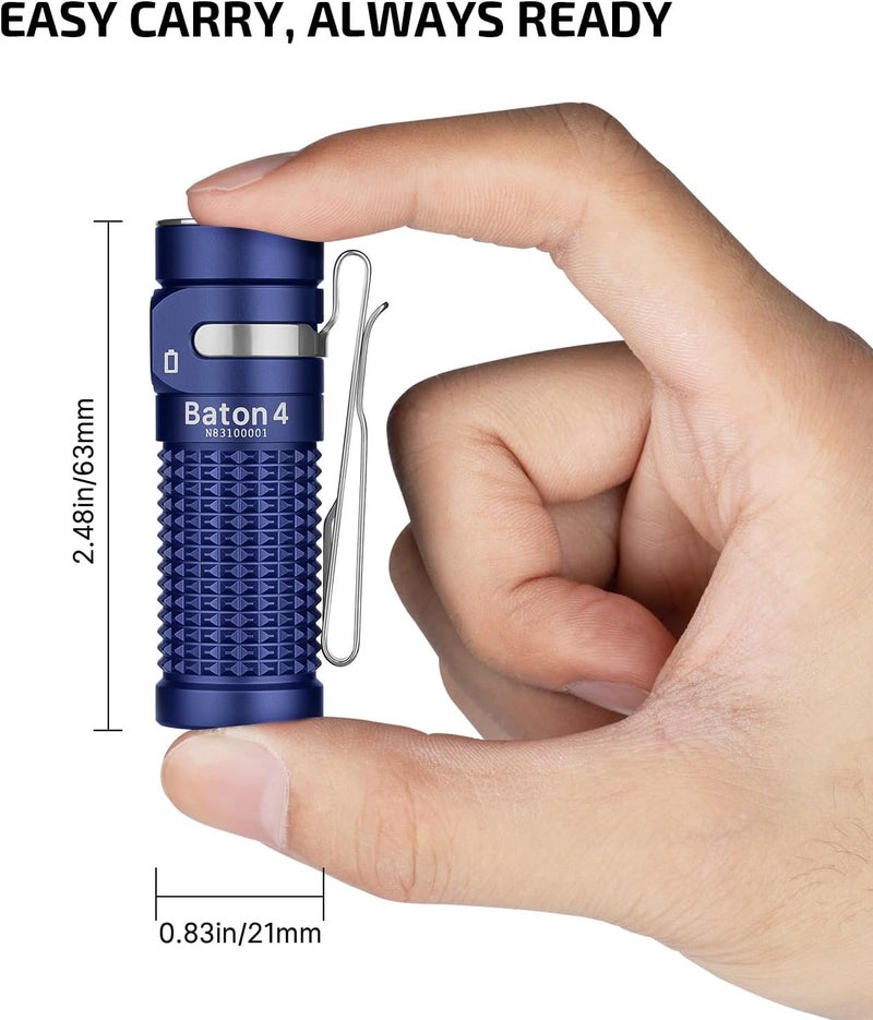 OLIGHT Baton4 Rechargeable EDC Flashlight, Bright LED Flashlight 1300 Lumens with Charging Cable, IPX8 Waterproof, 6 Adjustable Modes Handheld Light for Home, Camping, and Emergencies (Regal Blue) - Image 3
